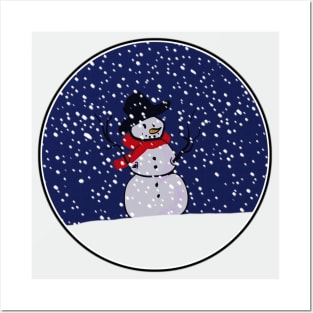 Snowman on a Snowy Hill in a Circle! Posters and Art